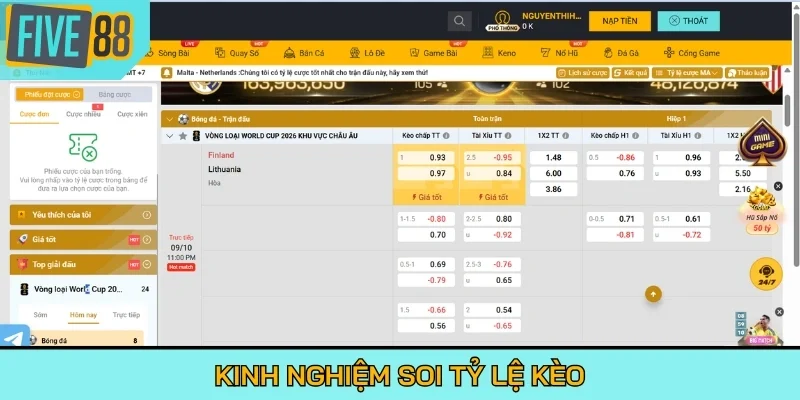Kinh nghiệm soi tỷ lệ kèo