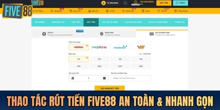Quy trình rút tiền Five88